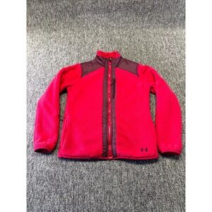 Under Armour ColdGear Jacket Womens Medium Red Fleece Full Zip Mock Neck Warm